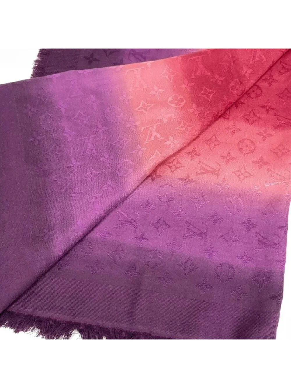 Louis Vuitton Shawl Monogram Silk Wool Pink Purple Scarf